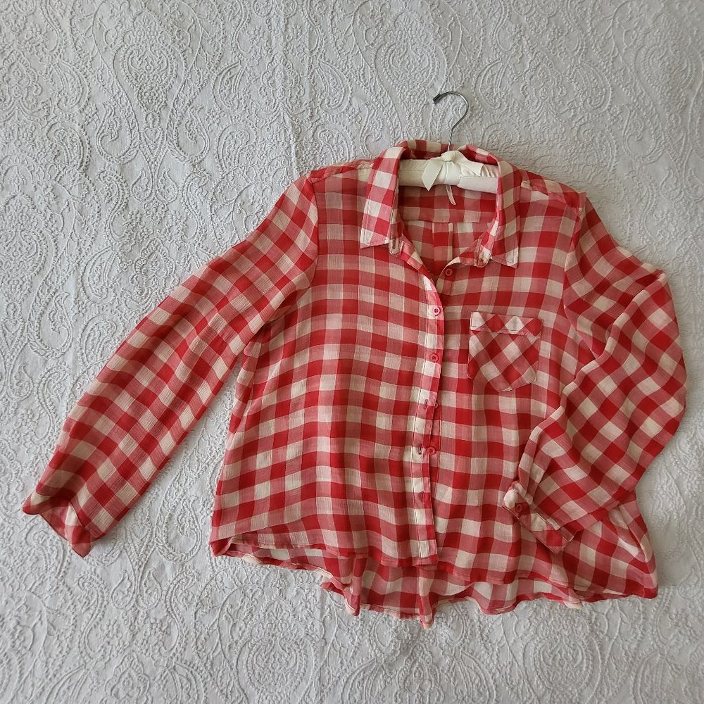 Free People Lightweight Checkered Button Up